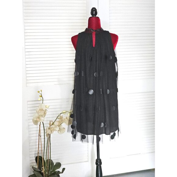 Gracia Women's Black Polka Dot Chiffon Sheer Sleeveless Mini Dress Size S  084 - Picture 8 of 12